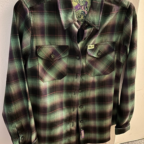 DIXXON Tops - DIXXON Plaid Button Down Flannel - Green and Purple